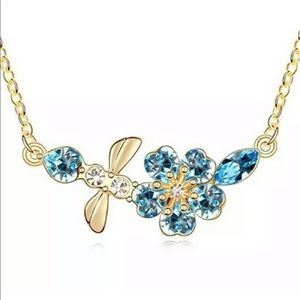 Cubic Zirconia Sky Blue Crystal Flower Necklace
